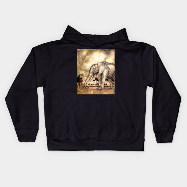 An Elephant and A Lion - Vintage Artwork Kids Hoodie by PatrioTEEism